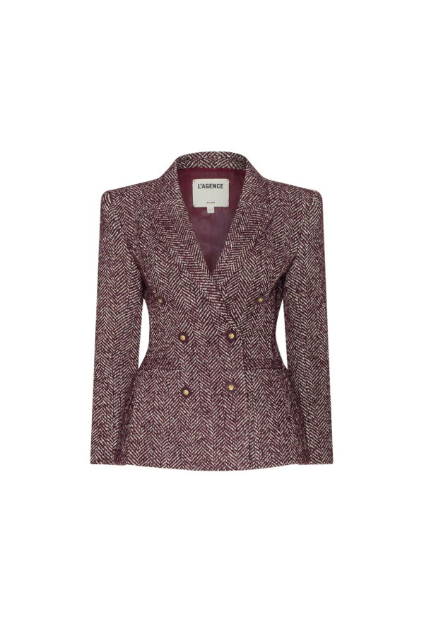 L'AGENCE Karima Tweed Blazer - Merlot Red/Ecru Tweed