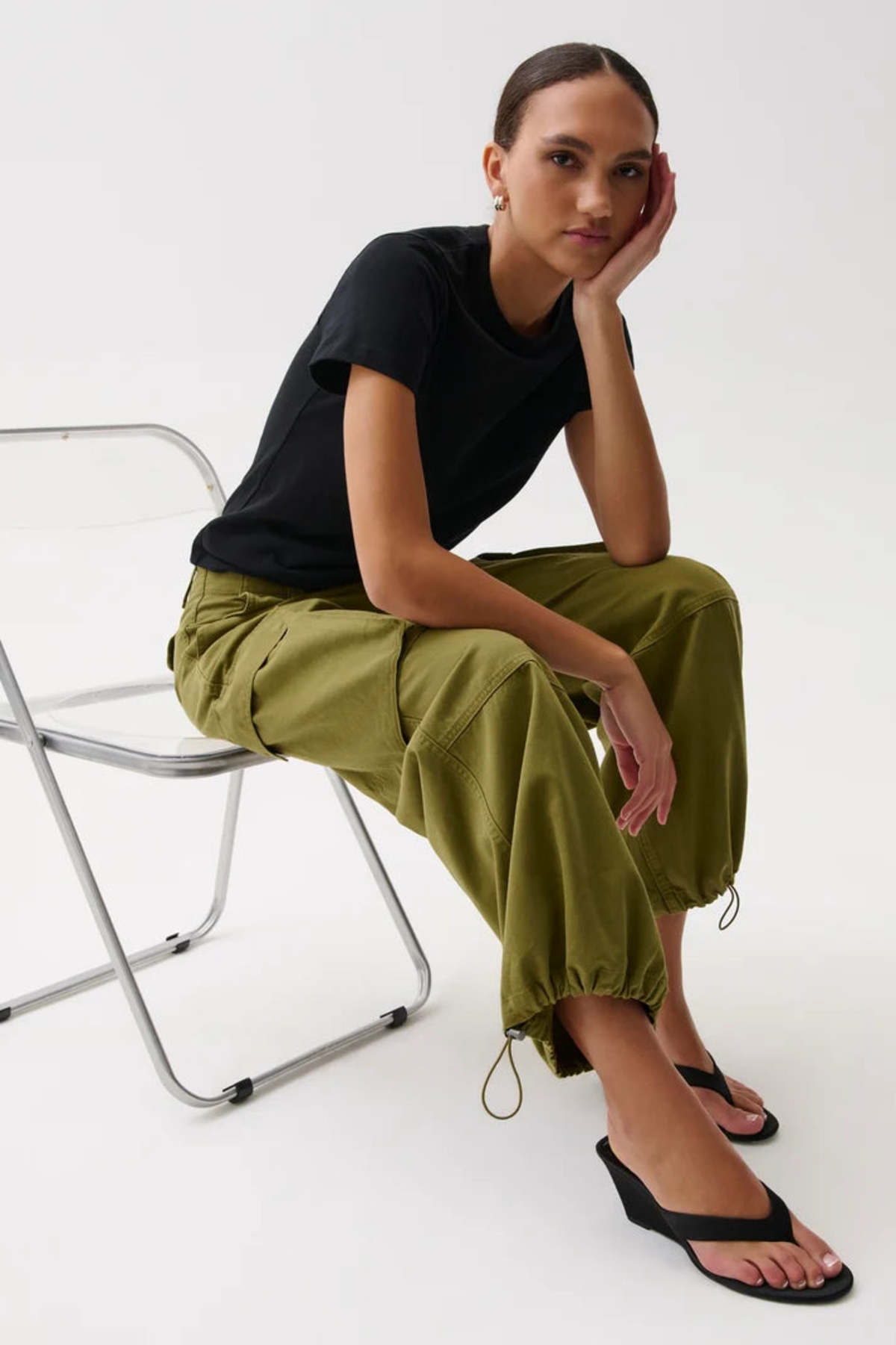 Pistola Petra Drawstring Harem Cargo Pant - Deep Moss - Image 2 of 4