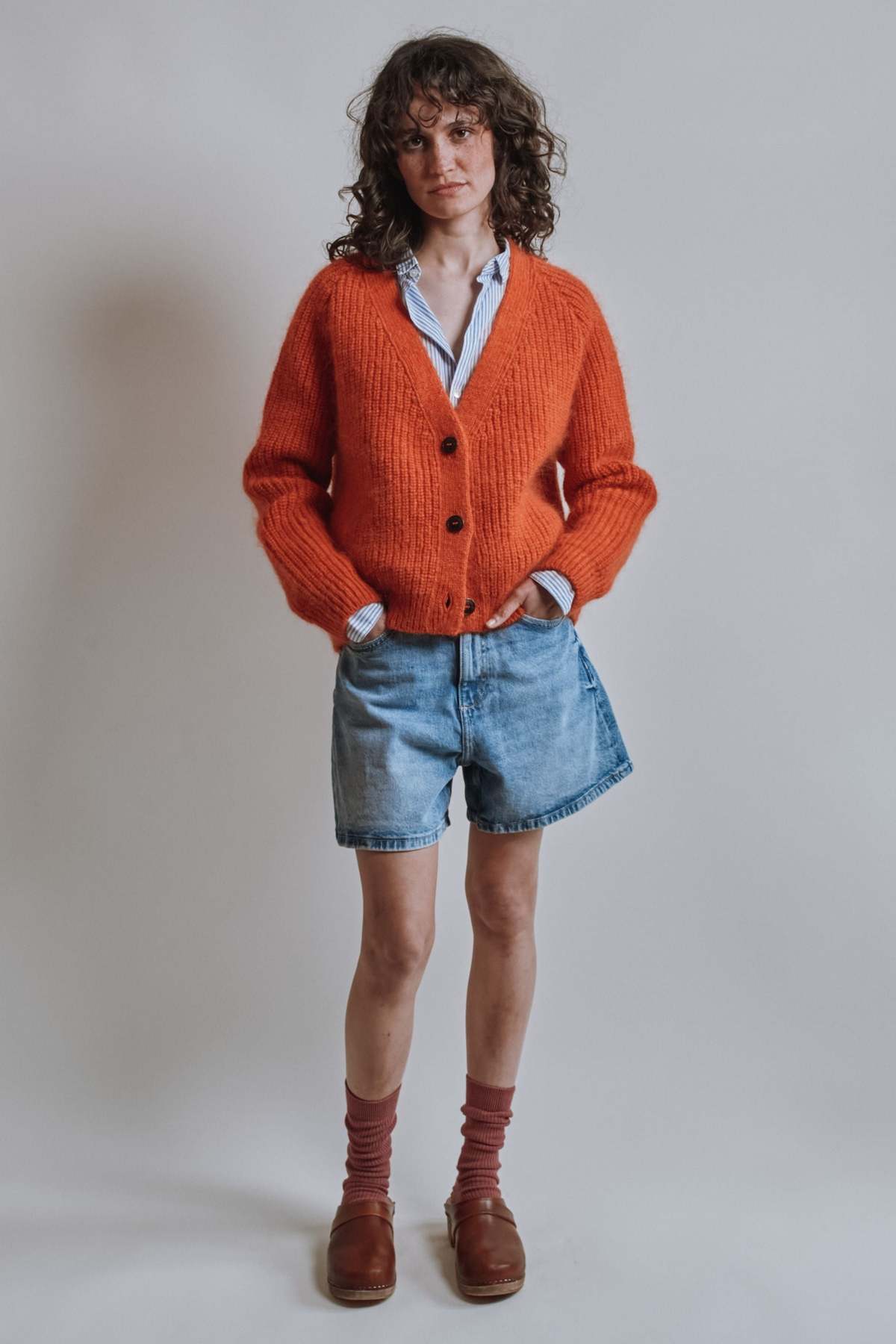 L'ENVERS Anna V-Neck Cardigan in Merino-Mohair Wool - Burnt Orange - Image 1 of 4