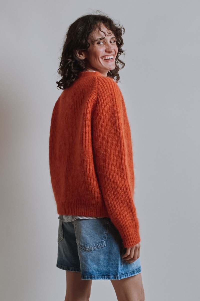 L'ENVERS Anna V-Neck Cardigan in Merino-Mohair Wool - Burnt Orange