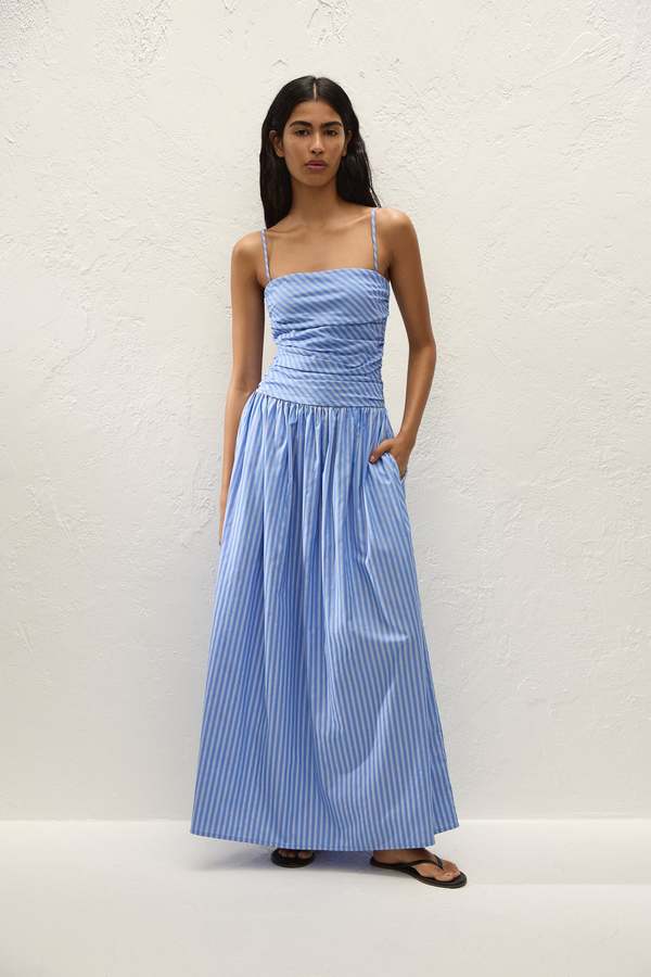 Faithfull The Brand Cotton Stripe Portlligat Maxi Dress - Blue