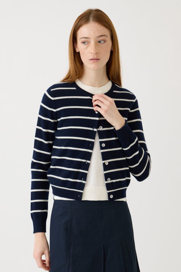 demylee Ava Stripe Cashmere Cardigan - Navy / Ivory