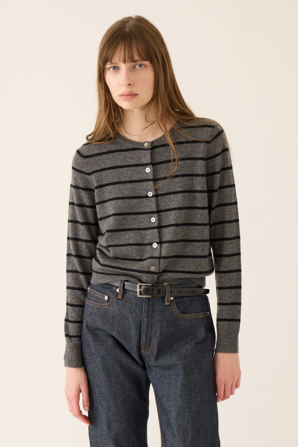 demylee Ava Stripe Cashmere Cardigan - Navy / Ivory