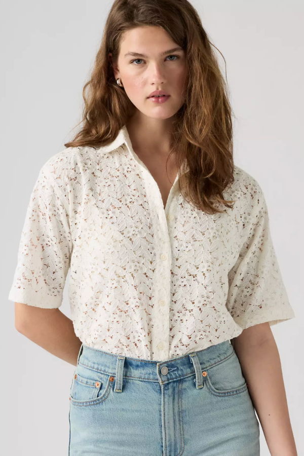 Levi's Harlie Short Sleeve Lace Shirt - Egret Lace
