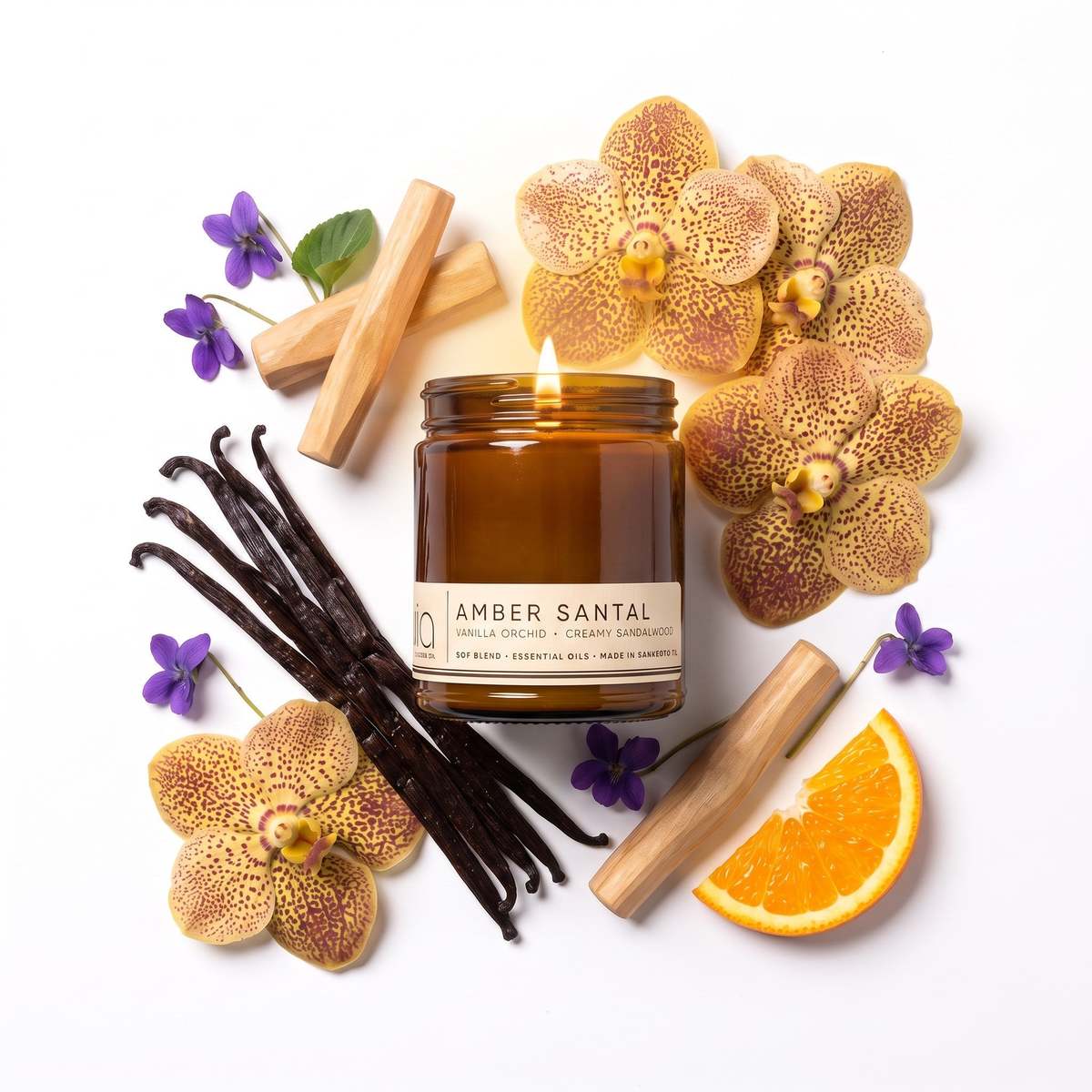 Bia Candle Co Amber Santal Soy Blend Candle - Amber, Sandalwood & Vanilla Orchid - Image 23 of 34