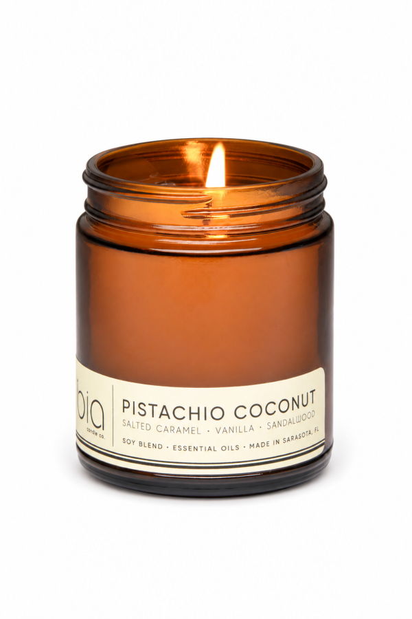 Bia Candle Co Pistachio Coconut Soy Blend Candle Vanilla, Salted Caramel & Coconut