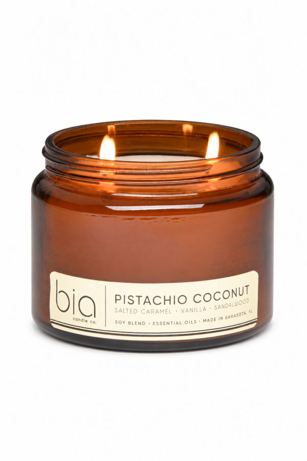 Bia Candle Co Pistachio Coconut Soy Blend Candle Vanilla, Salted Caramel & Coconut