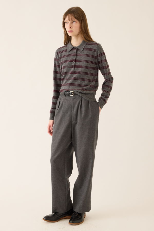 demylee Hayden Stripe Cashmere Polo Sweater - Dk Heather Grey / Garnet