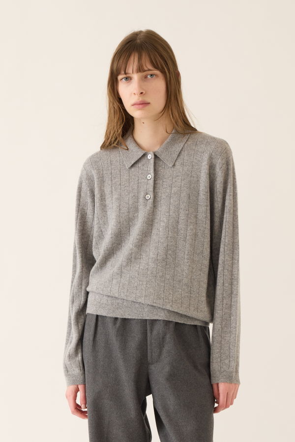 DEMYLEE Juna Cashmere Polo Sweater - Ash Grey