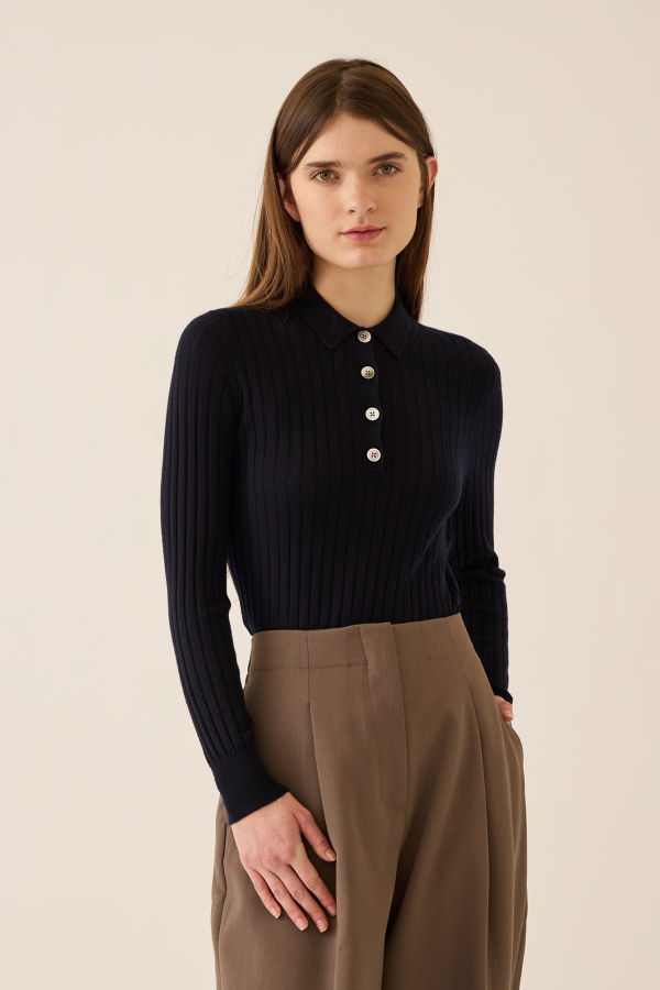 demylee Luna Superfine Cashmere Polo Top