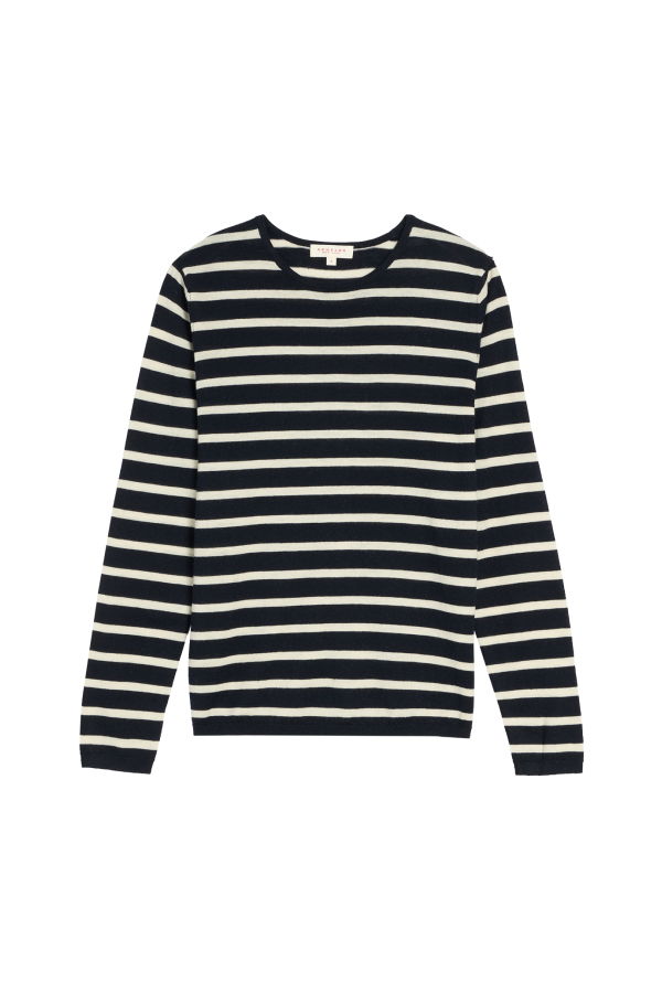 demylee Maeve Stripe Superfine Cashmere Sweater - Navy / Ivory