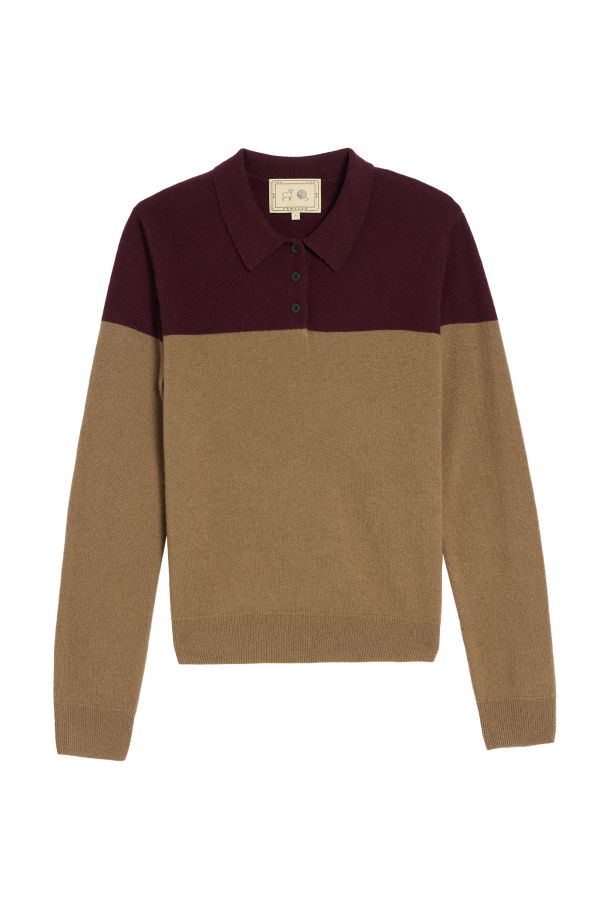 demylee Renea Cashmere Polo Sweater - Hazelnut / Garnet