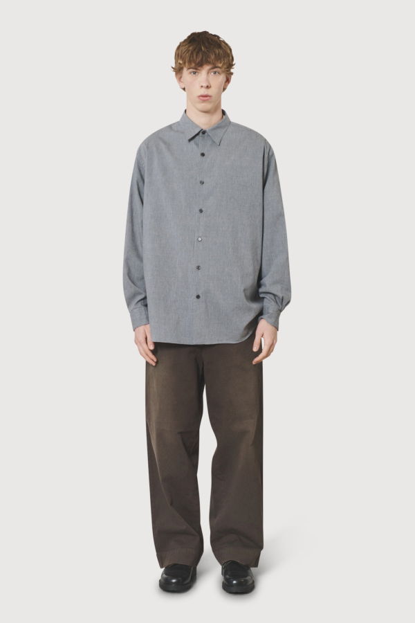 A.Presse Cotton Silk Regular Collar Shirt - Gray