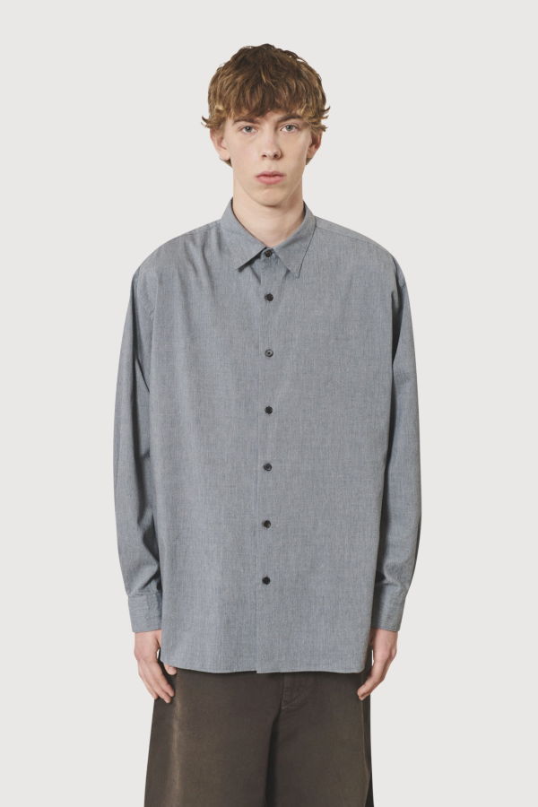 A.Presse Cotton Silk Regular Collar Shirt - Gray