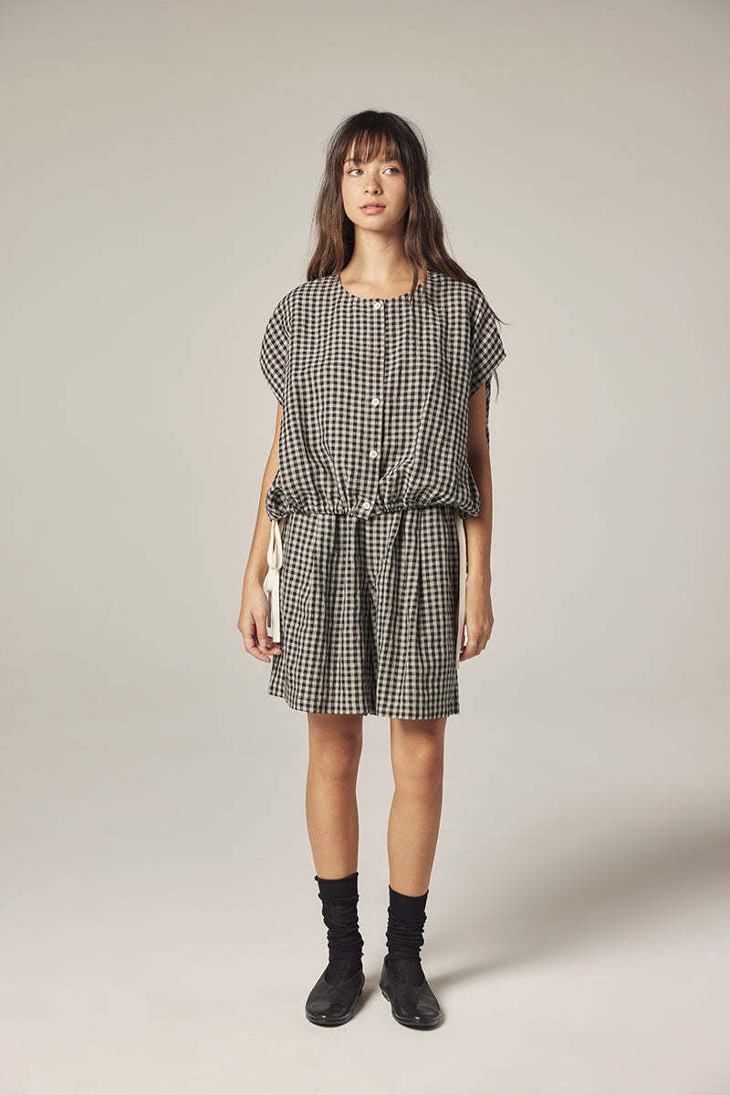 amente Gingham Easy Shorts - Black/Natural