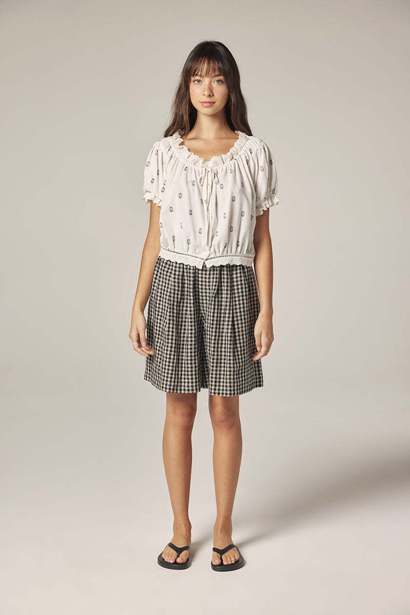 amente Gingham Easy Shorts - Black/Natural