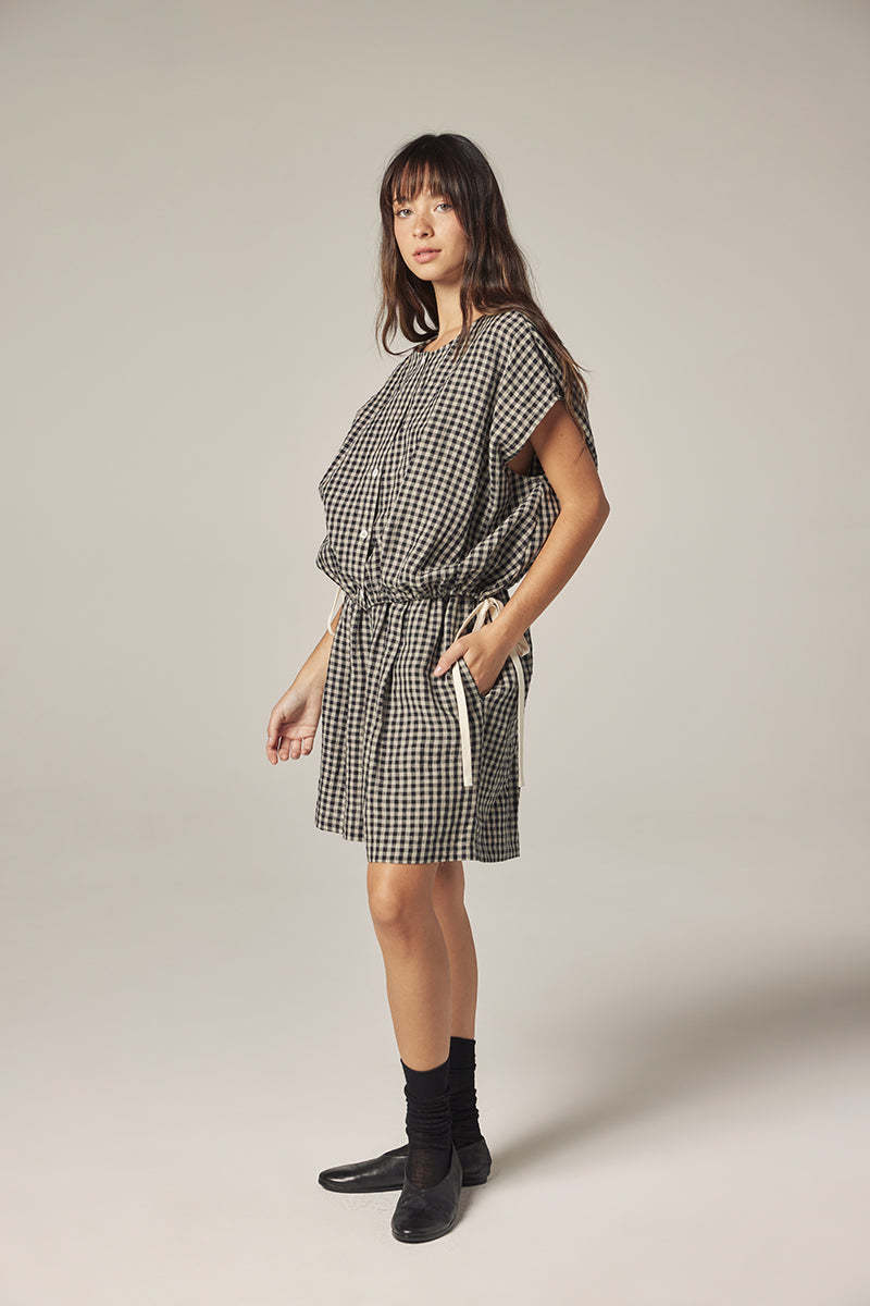 amente Gingham Easy Shorts - Black/Natural