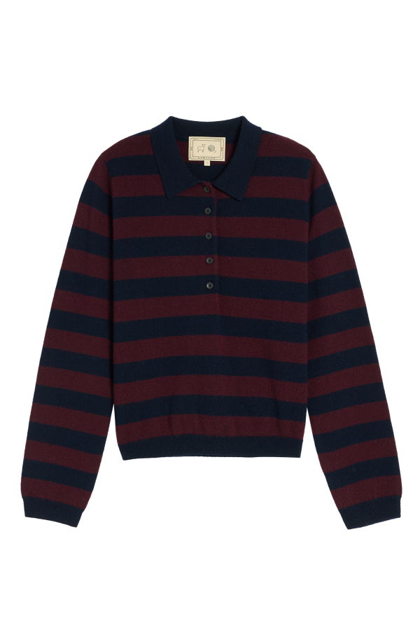 demylee Ruth Stripe Cashmere Polo Sweater - Navy / Garnet