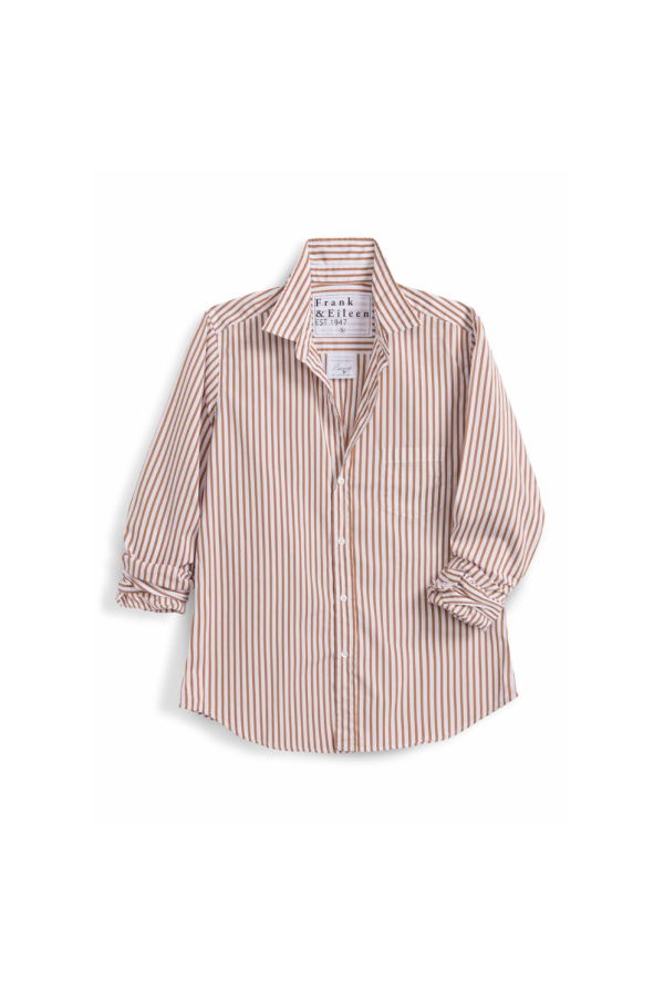 Frank & Eileen Barry Tailored Button Up Shirt - Tan/White Stripe