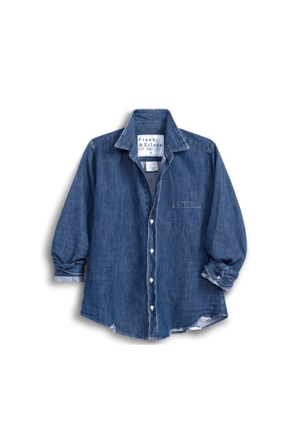 Frank & Eileen Barry Tailored Button-Up Shirt - Distressed Indigo Washed Denim