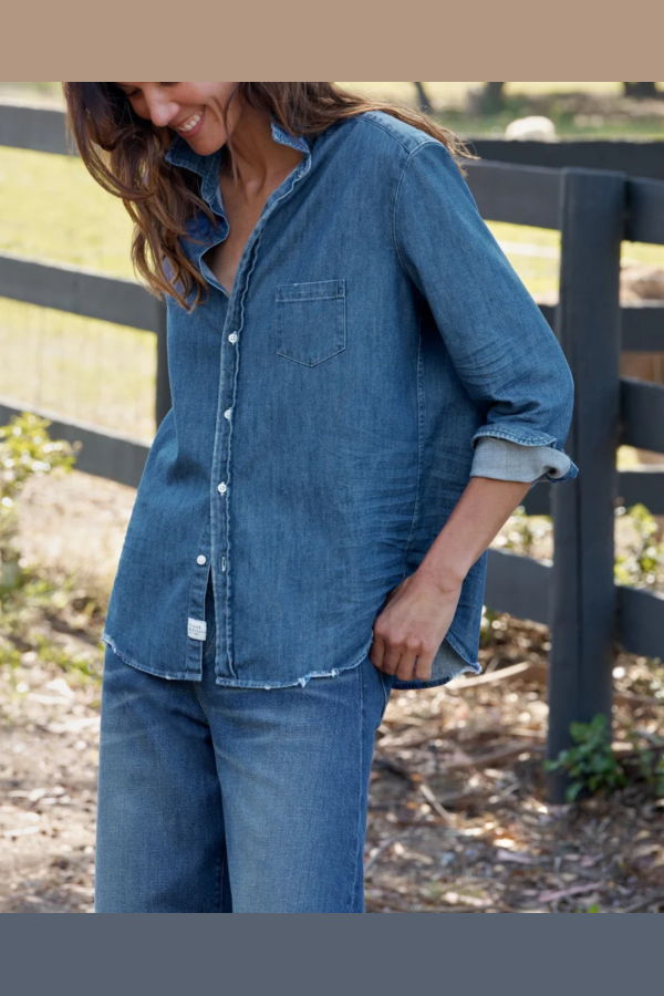 Frank & Eileen Eileen Relaxed Button-Up Shirt - Distressed Indigo Washed Denim