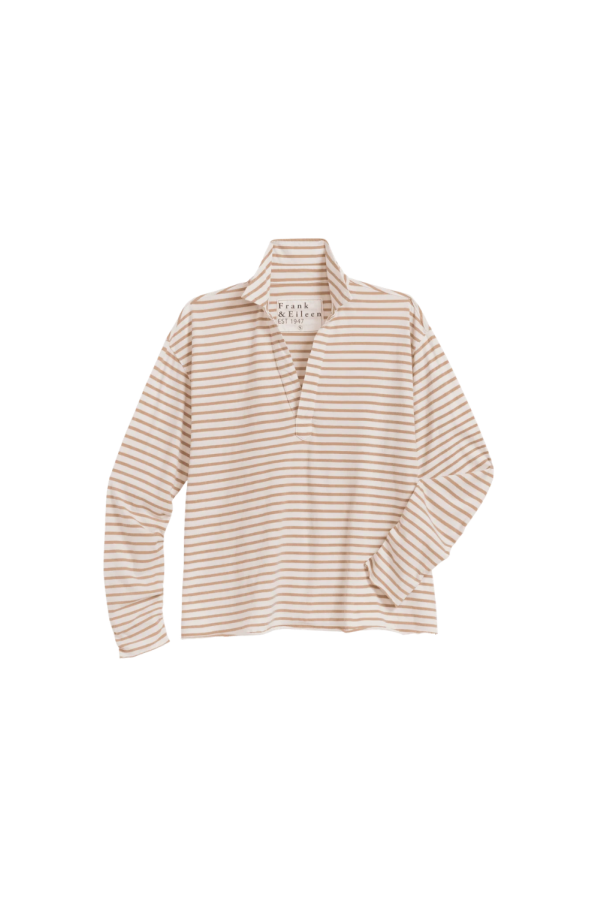 Frank & Eileen Patrick Popover Henley - Vintage White/Camel Stripe