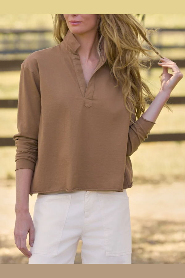 Frank & Eileen Patrick Popover Henley Top - Chai