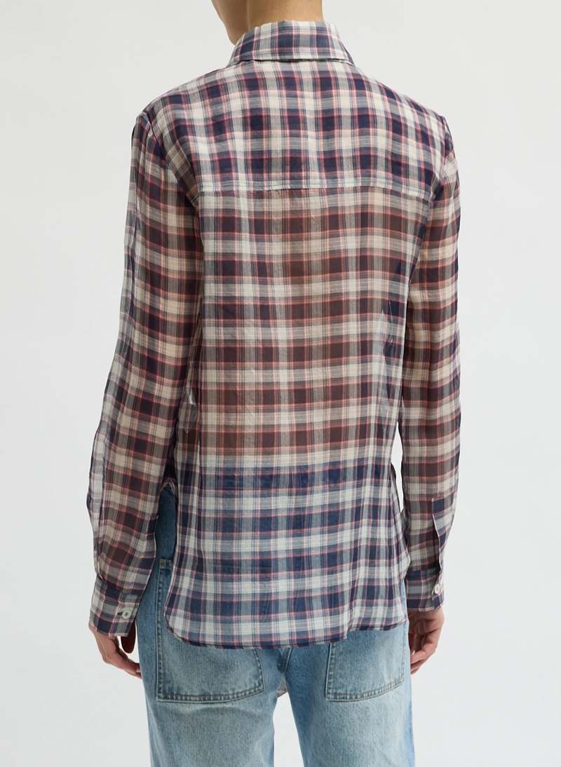 Tibi Silk Cotton Plaid Blouse With Removable Tie