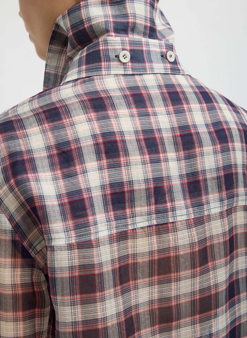 Tibi Silk Cotton Plaid Blouse With Removable Tie