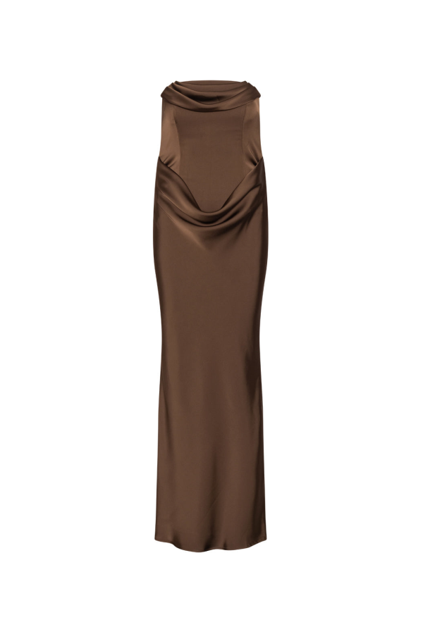 ROTATE Birger Christensen Corsage Long Dress - Chicory Coffee