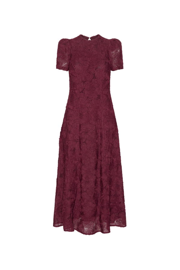ROTATE Birger Christensen Flower Mesh Flared Dress - Decadent Chocolate