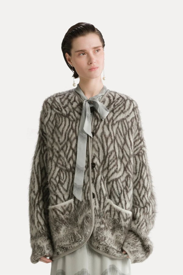 Forte Forte "Plum De Heron" Alpaca Jacquard Short Coat - Jade
