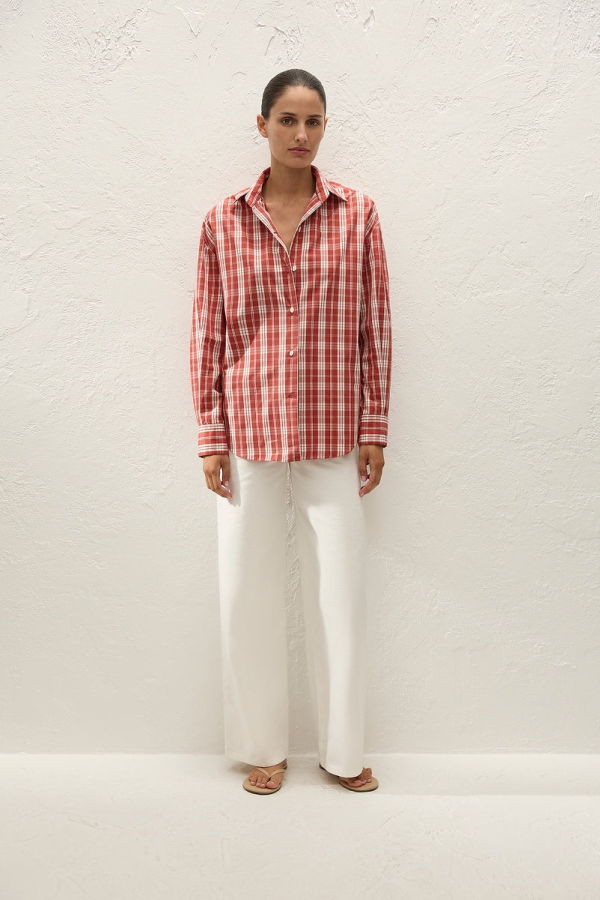 Faithfull The Brand En Vau Oversized Shirt - Ines Check Terra Rosso