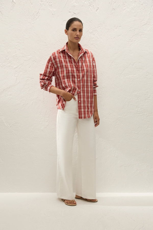 Faithfull The Brand En Vau Oversized Shirt - Ines Check Terra Rosso