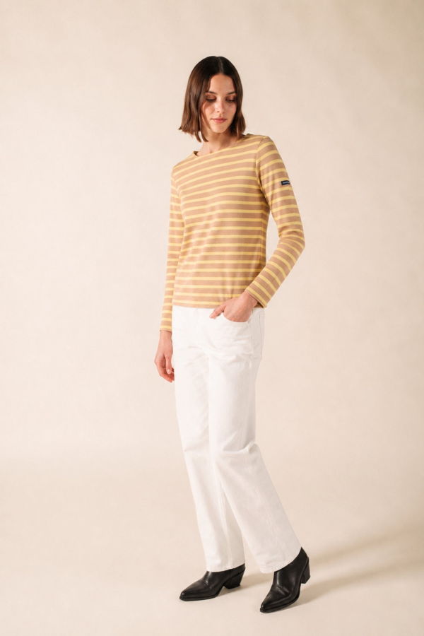 Saint James Meridame II Breton Shirt - Beige Melange / Butter Yellow