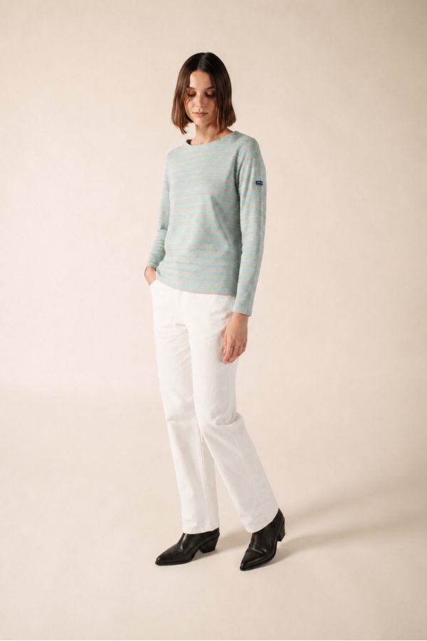 Saint James Meridame II Breton Shirt - Pearl Melange / Light Coastal Blue