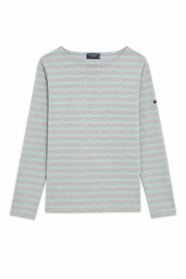 Saint James Meridame II Breton Shirt - Pearl Melange / Light Coastal Blue