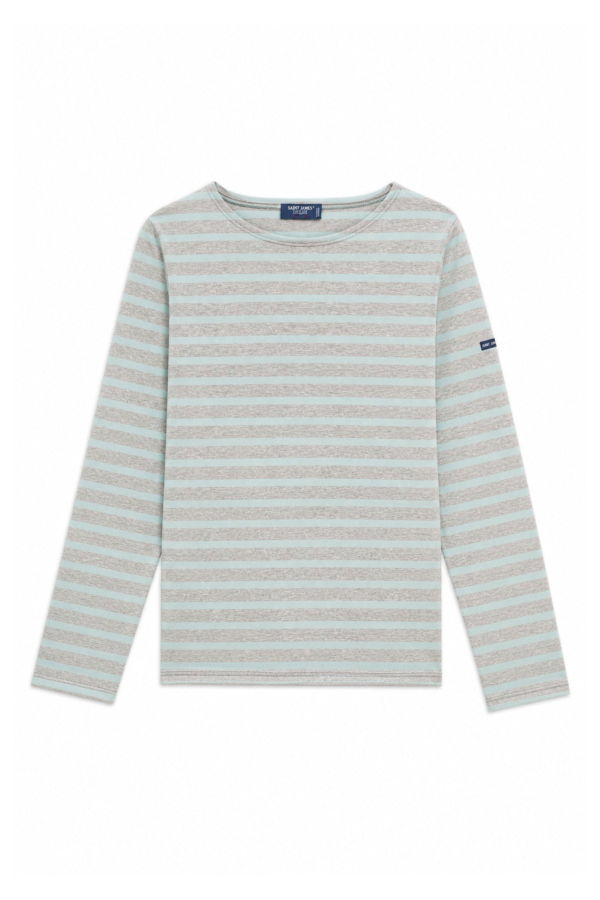 Saint James Minquidame Breton Shirt - Pearl Melange / Light Coastal Blue