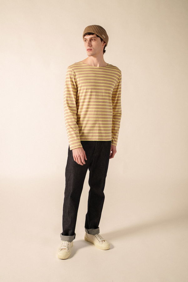 Saint James Minquiers Modern Breton Shirt - Beige Melange/Butter Yellow