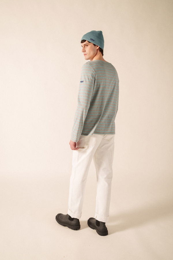 Saint James Minquiers Modern Breton Shirt - Pearl Melange/Light Coastal Blue