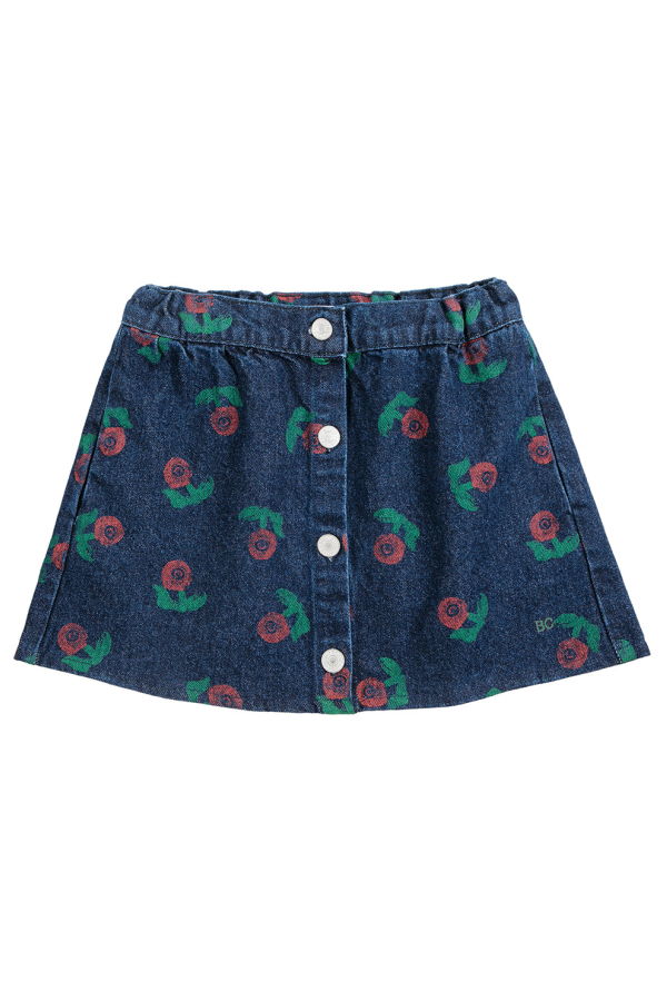 KIDS Bobo Choses Child Denim Skirt All Over Stamp Bloom Print - Navy Blue