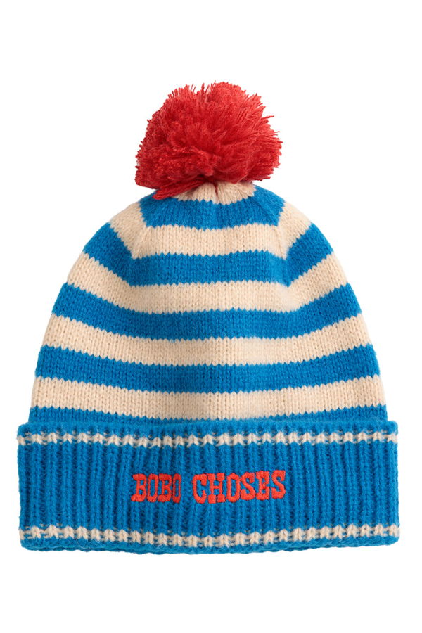 KIDS Bobo Choses Knitted Hat Light Blue Stripes - Blue