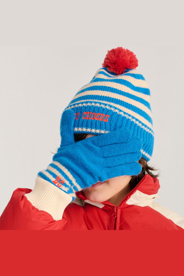 KIDS Bobo Choses Knitted Hat Light Blue Stripes - Blue