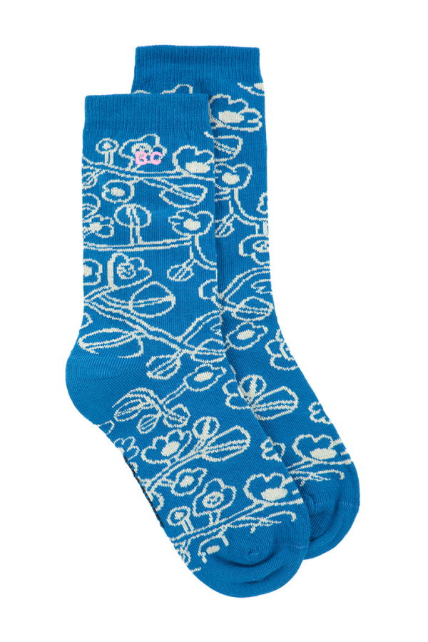 KIDS Bobo Choses Long Socks All Over Sketchy Flowers Print - Blue