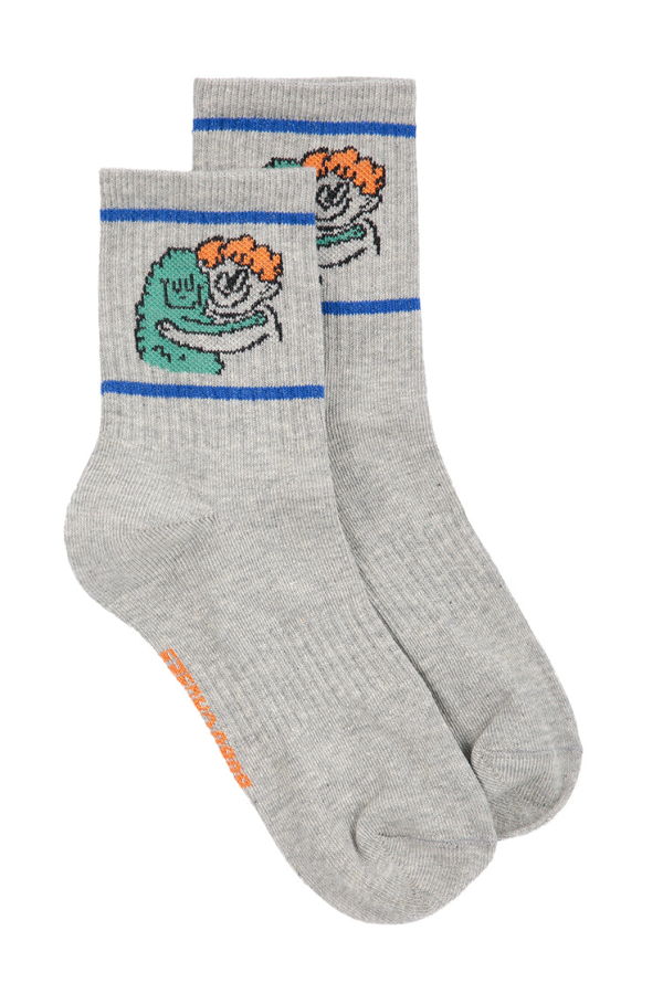 KIDS Bobo Choses Child Short Socks Hug Hairy Monster Print - Gray