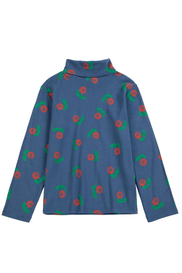 KIDS Bobo Choses Child Turtleneck T-Shirt All Over Stamp Bloom Print - Navy Blue