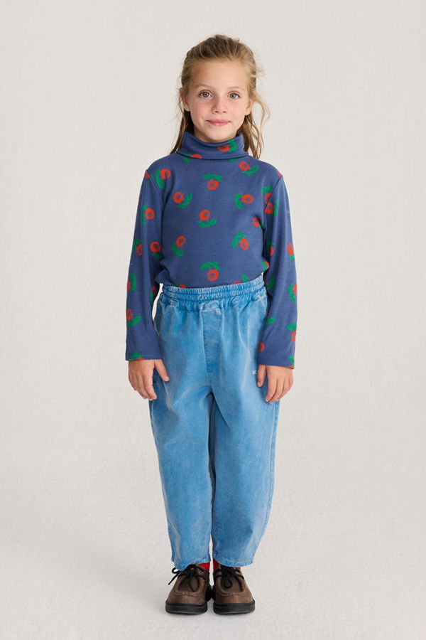 KIDS Bobo Choses Child Turtleneck T-Shirt All Over Stamp Bloom Print - Navy Blue