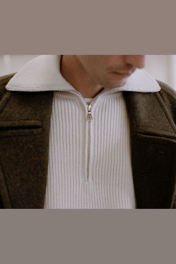 Rier Halfzip Utility Knitwear - White Knit
