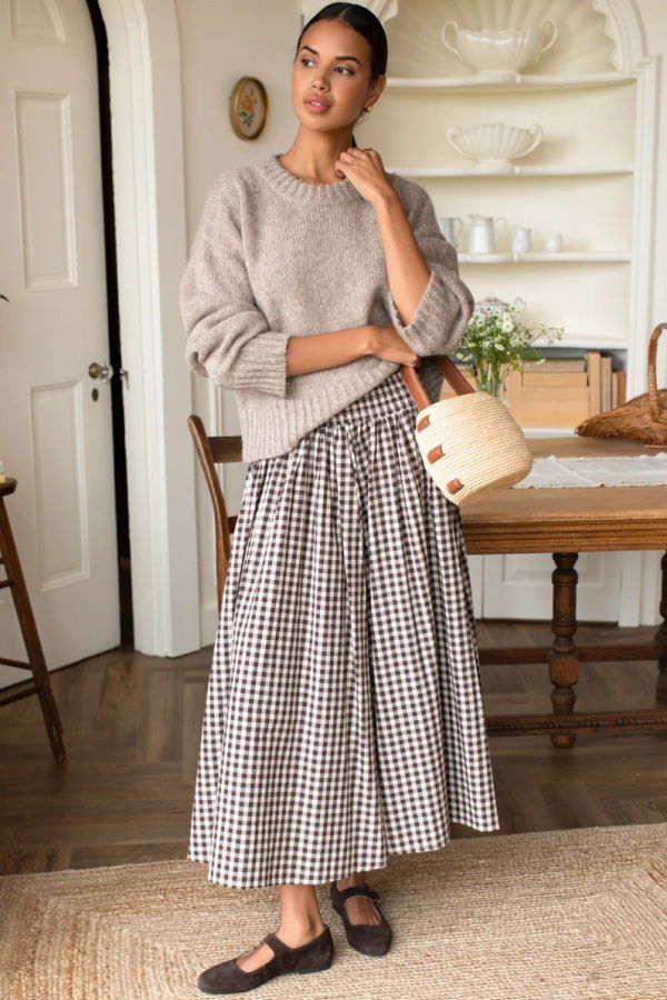 Emerson Fry Smocked Maxi Skirt - Cocoa Gingham