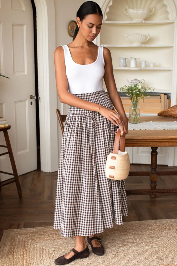 Emerson Fry Smocked Maxi Skirt - Cocoa Gingham